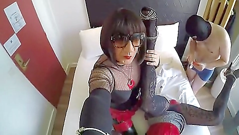 Nasty Tranny In The Hotel Room With Guys